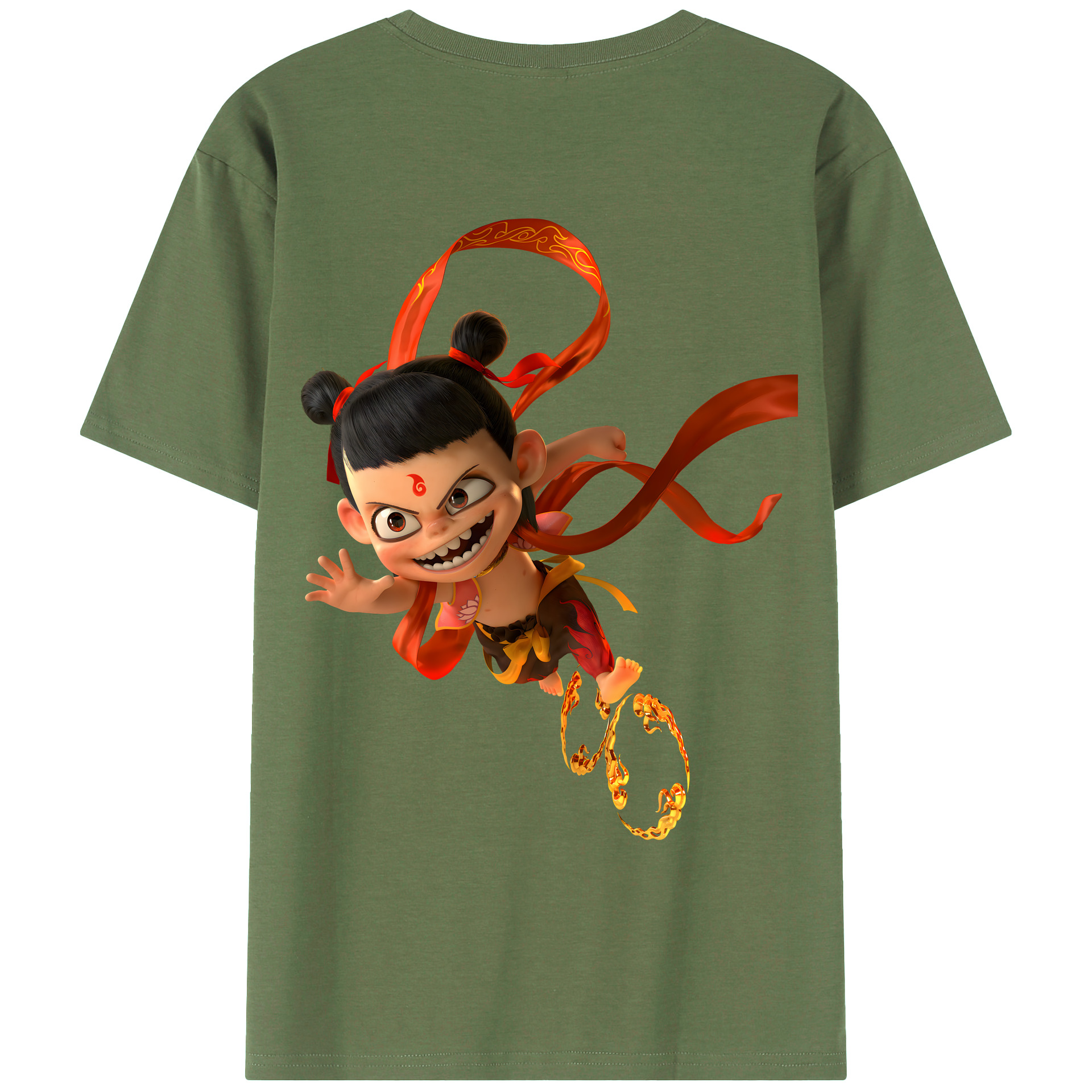 （画像用） Ne Zha 2 ナタ 魔童の大暴れ 綿100％ メンズ半袖Tシャツ（バックプリント） 通気性